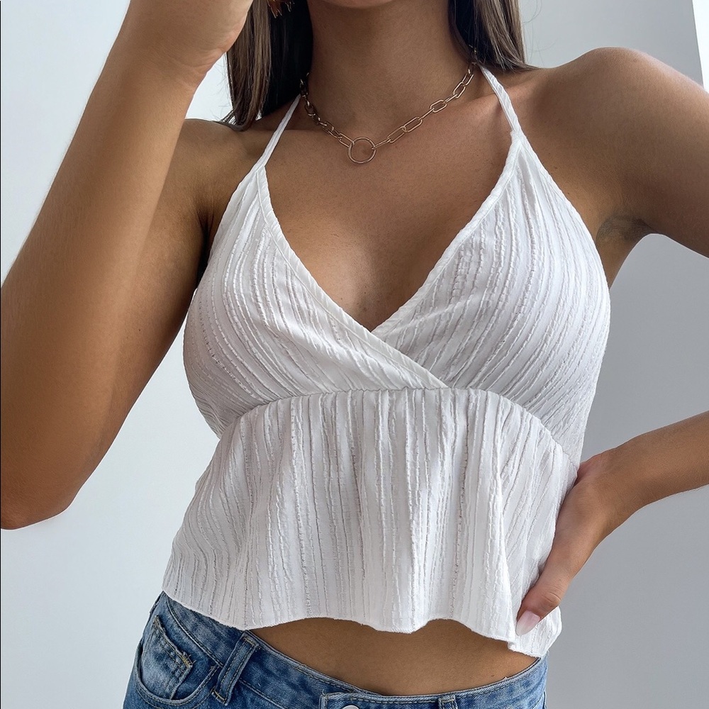 White peplum halter top